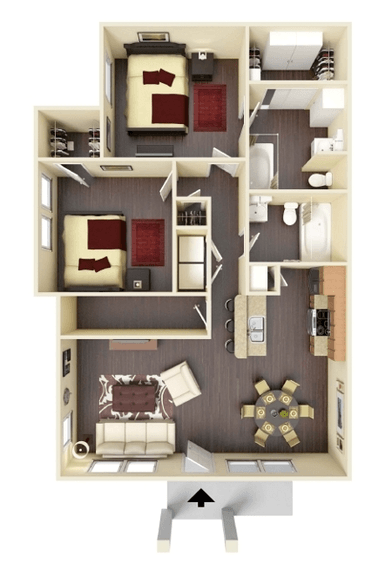 a 3d drawing of a floor plan with a bedroom and living room